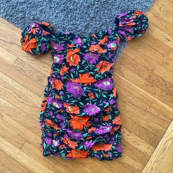 Zara Bloggers Favorite Floral Print Off The Shoulder Puff Sleeve Mini Dress S - Picture 5 of 16